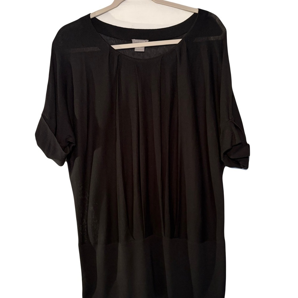 Ann Taylor Black Short Sleeve Tunic Top silk/cotton size XL